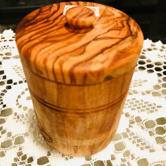 NATURAL OLIVE WOOD HONEY JAR - Picture 1 of 11